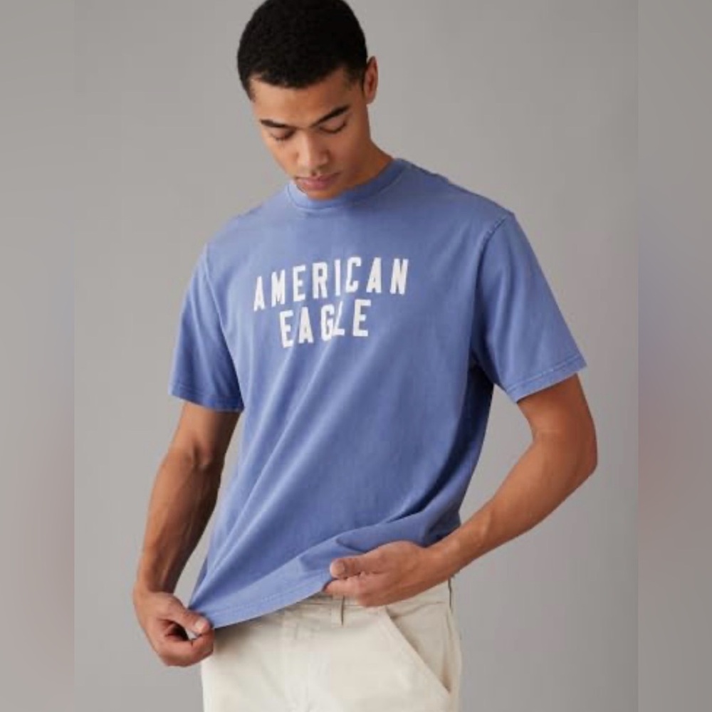 American Eagle‎ Men’s Logo Graphic Tee Marble Blue Size XS